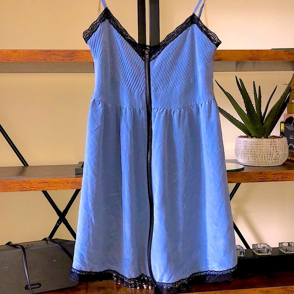 Vintage Forever 21 front zipper mini slip dress, black lace hem - Picture 1 of 11